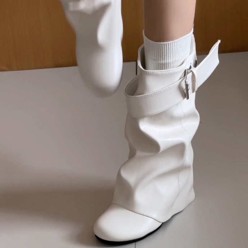 Leather Classic Strap - Nieuwe dames slouchy mid-calf leren laarzen